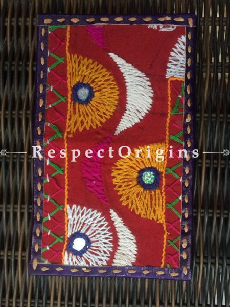 Visiting Card Holders; Genuine Handcrafted Leather; Yellow, White and Red on Purple Kutchi Embroidery; RespectOrigins.com