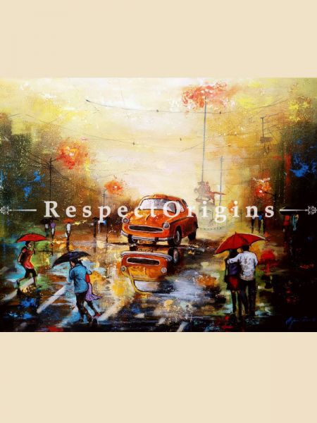 Horizontal Art Painting of Rainy Day in kolkata 12;Acrylic on Canvas; 30in X 24in at RespectOrigins.com