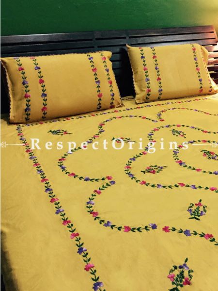 Buy Red on Mustard Yellow; Cotton Bedspread; Pillow Cases included; 90x110 in At RespectOrigins.com