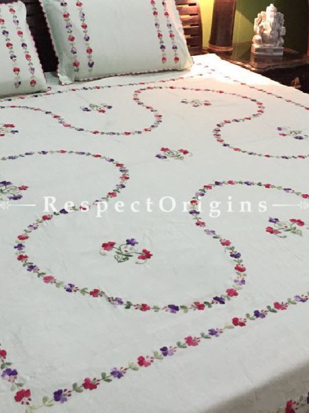Buy Red on Cream; Cotton Bedspread; Pillow Cases included; 90x108 in At RespectOrigins.com