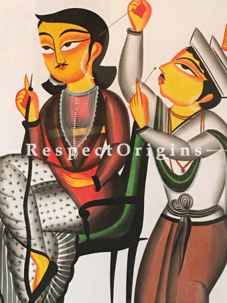 Relaxing; Traditional Kalighat Painting ; Print on Canvas