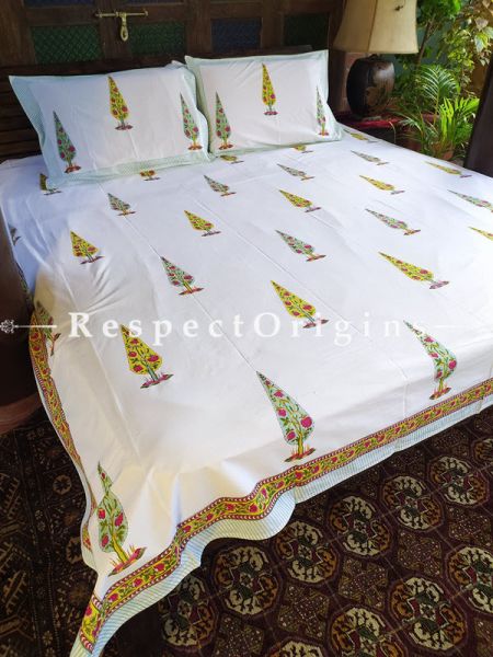 White Base Luxury Rich Cotton- filled Reversible King Doher or Blacket Bed Set; Blanket: 110 x 90 In; Sheet: 110 x 90 In; Shams: 30 x 20 In; RespectOrigins.com