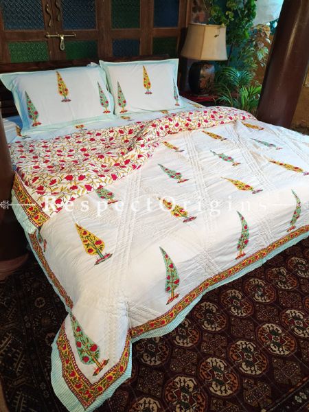 Riyaana Luxury Rich Cotton- filled Reversible King Quilt Bed Set; Quilt: 105 x 90 In; Sheet: 110 x 90 In; Shams: 30 x 20 In; RespectOrigins.com