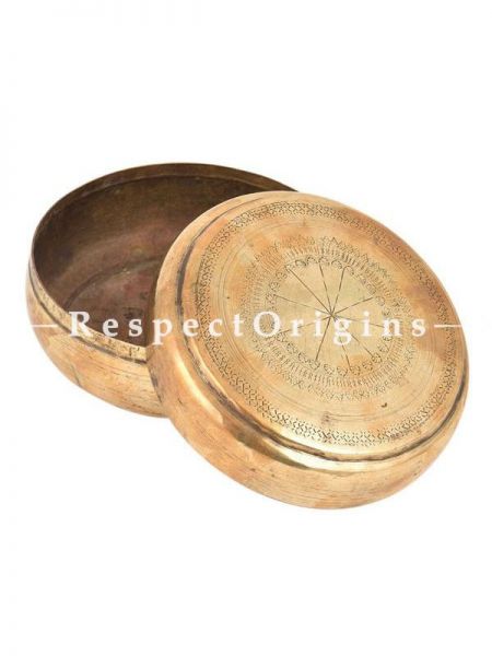 Buy Round Brass spice Box With Tribal Style Engravings, Roti, Collectibles, Keepsake Box At RespectOrigins.com