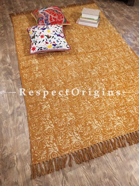 Fine Natural Dyes Hand-block printed Durrie Floor Area Rugs; width 58  Inches x length 74 Inches at respect origins.com