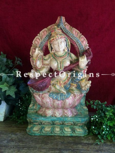 Buy Saraswati Idol or Figurine; Tamil Nadu Wood Craft, 19x3x10 in At RespectOrigins.com