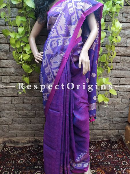 Handloom Linen Saree- Purple with Pink Border At RespectOrigins.com