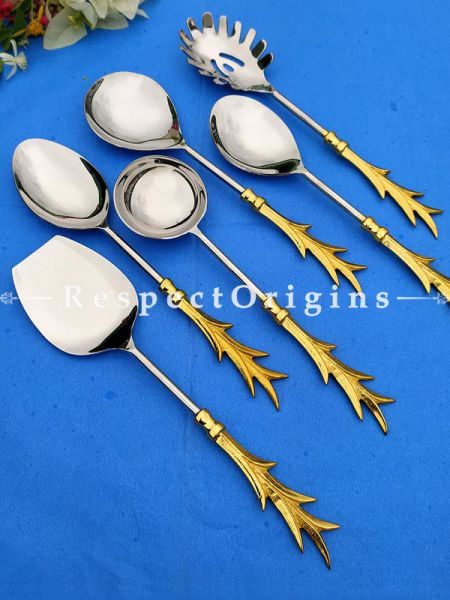 Spectacular Handcrafted Serving Spoons Set with Gold coated Brass; Formal Festive Dining or Boxed Gift; 11 Inches; RespectOrigins.com