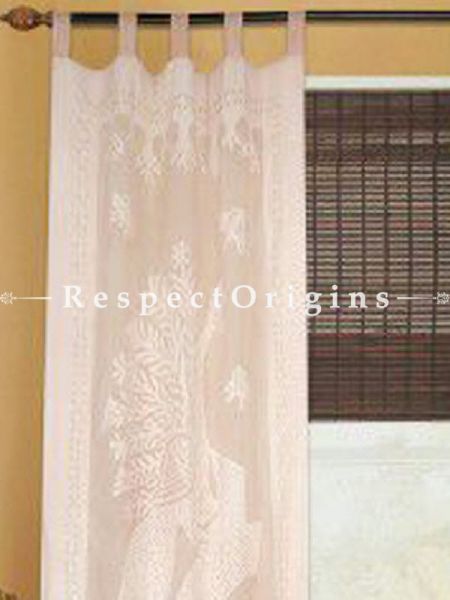 Buy Beige Peacock Design Applique Cut Work Cotton Window or Door Curtain; Pair At RespectOrigins.com