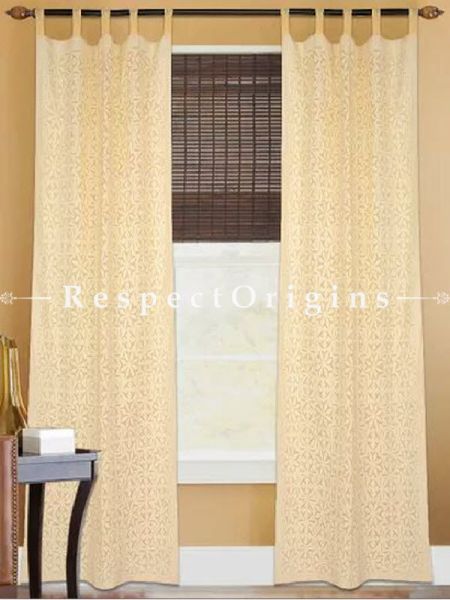 Buy Beige Floral Design Applique Cut Work Cotton Window or Door Curtain; Pair At RespectOrigins.com