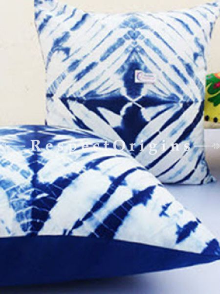 Buy Set of 2 Hand Weaved Tie and Dye Blue Shibori Print Square Cotton Cushion Cover At RespectOrigins.com