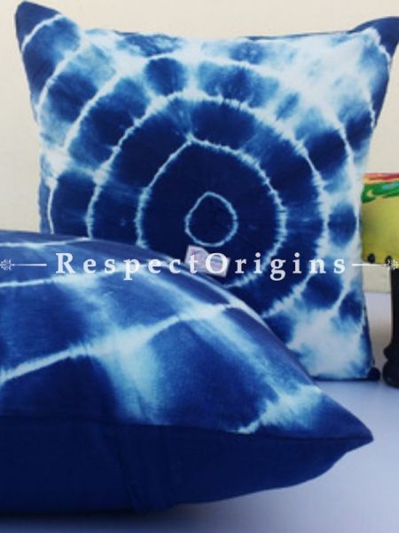 Buy Set of 2 Hand Weaved Tie and Dye Blue Shibori Print Square Cotton Cushion Cover At RespectOrigins.com