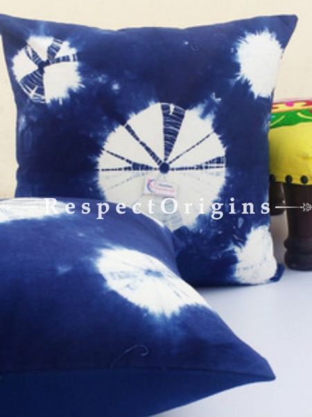Buy Set of 2 Hand Weaved Blue Shibori Print Tie and Dye Square Cotton Cushion Cover At RespectOrigins.com