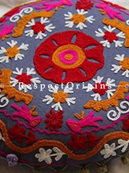 Buy Set of 2 Handmade Traditional Suzani Embroidery Cotton Round Cushion Cover in Multicolor At RespectOrigins.com