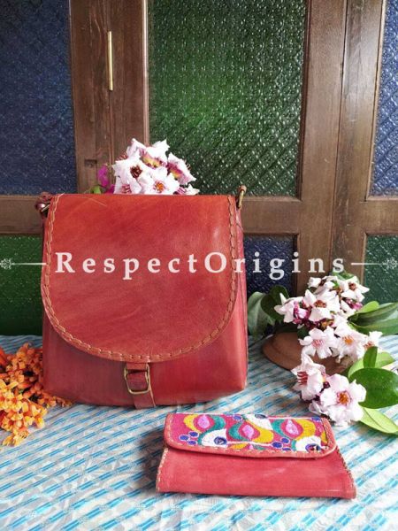 Buy Brick Red Leather Cross Body Unisex Bag with a Wallet. ; RespectOrigins.com