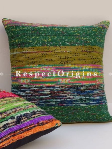 Buy Set of 2 Multi-coloured Woolen Mixed Square Cotton Rug Cushion Cover At RespectOrigins.com