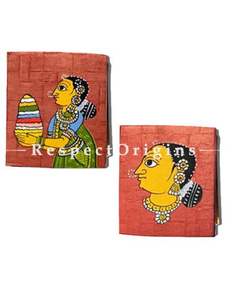 Fanciful and colourful Cheriyal Painting Jewellery or Collectible Boxes pair, RespectOrigins.com