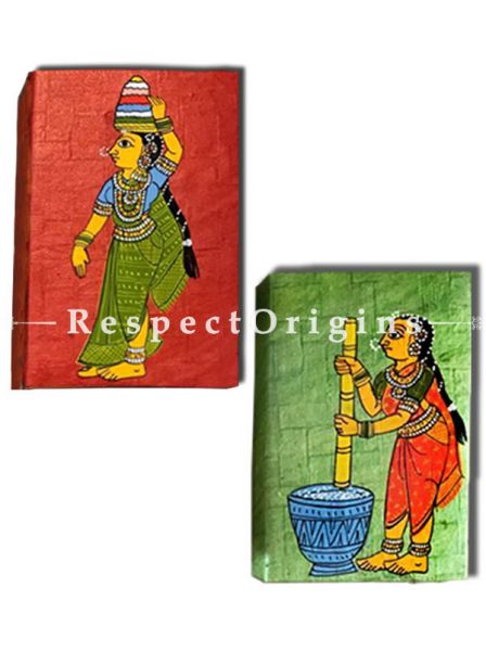 Gorgeous and colourful Cheriyal Tribal art Jewellery or Collectible Boxes, Set of 2, RespectOrigins.com