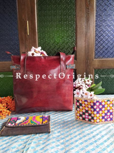 Luxury Hand Embroidered Genuine Leather Bag with Black Clutch; RespectOrigins.com