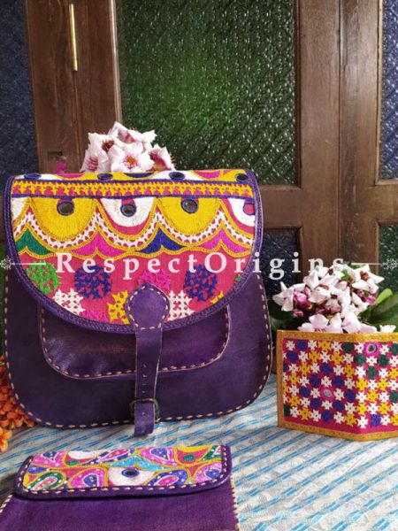 Luxury Hand Embroidered Genuine Leather Bag with Blue Clutch and; RespectOrigins.com