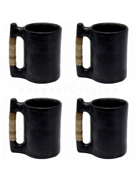 Buy Set of 4 Beer Mugs; Clay; Handcrafted Longpi Manipuri Black Pottery; 5.5x3.5 in; Chemical Free At RespectOrigins.com