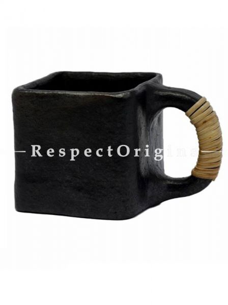 Buy Set of 4 Square Clay Tea Cups; Handcrafted Longpi Manipuri Black Pottery; 3x3x3 in; Chemical Free At RespectOrigins.com