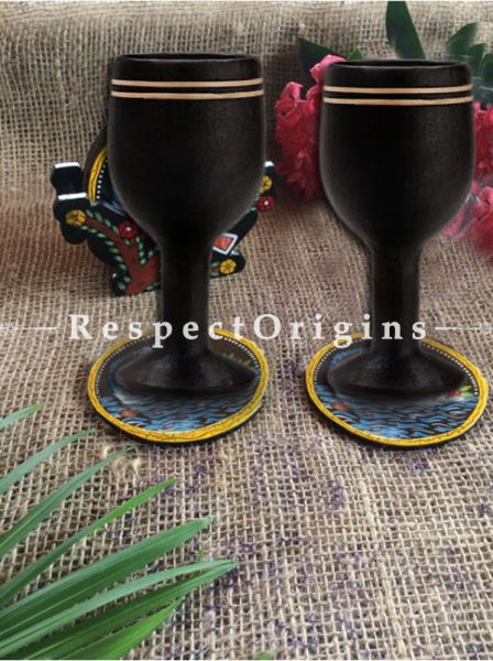 Buy Rattan Cane Embellished Wine Clay Goblets; Set of 4. Longpi Manipuri Black Pottery; 3x6 in; Chemical Free At RespectOrigins.com
