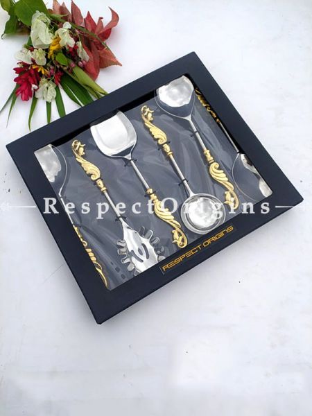 Brass with Gold Coating Designer Handcrafted Serving Spoon Set of 6; 11 Inches; RespectOrigins.com