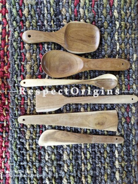 Set of 6 Natural Handmade Cooking Ladle; Wooden, RespectOrigins