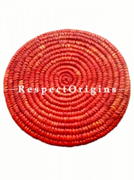 Handwoven Warm Red Moonj Grass Eco-friendly Set of 6 Hot Plates or Place Mats; Dia - 8 inches; RespectOrigins