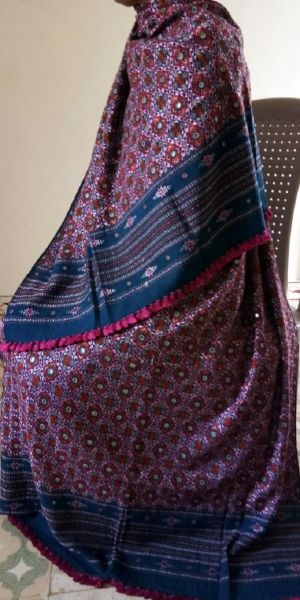 Heritage embroidery Suf Woolen shawl in midnight blue with wine maroon fine needlework.