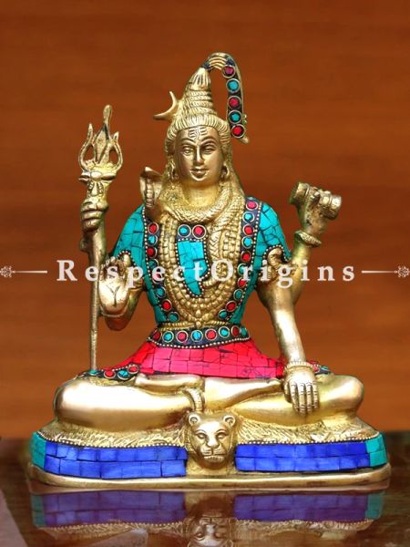 Buy God Brass Shiva Idol Lord Shiva Statue Stone Hand Crafted Showpiece 8.5 X 7 Inches at RespectOrigins.com
