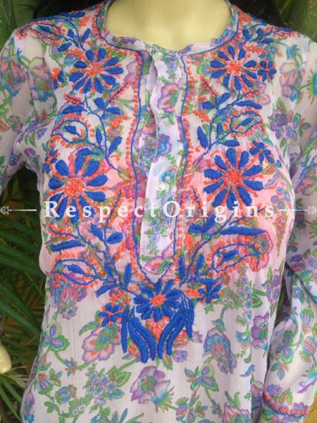 Short Kurti; Ladies Multi-Color Chiffon Chikankari Embroidery; RespectOrigins.com
