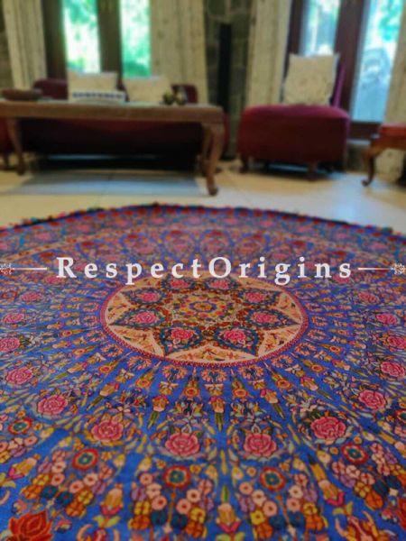 Fabulous Blue Round Woollen Hand Knotted Carpet; 6 Feet Diameter ; RespectOrigins.com