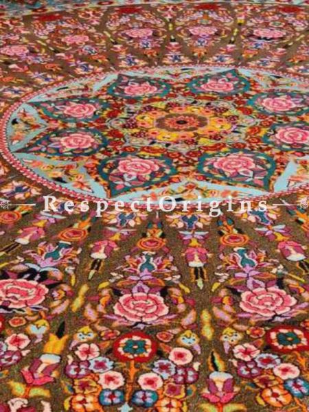 Splendid Brown Base Round Woollen Hand Knotted Carpet With Floral Design; 6 Feet Diameter ; RespectOrigins.com
