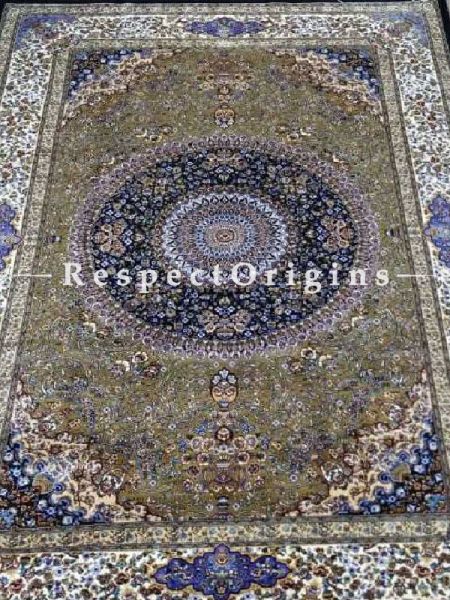 Buy Pure Silk Carpet Blue 3x5 Ft; Maqbool Kashan, Kashmiri At RespectOriigns.com