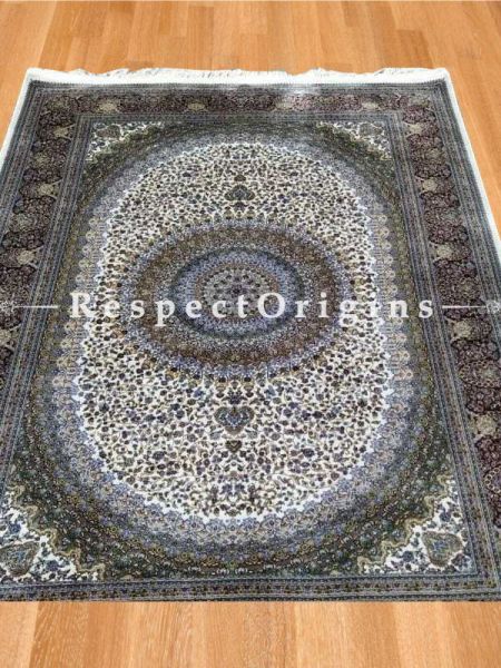 Buy Pure Silk Kashmiri Carpet White 6x4; Maqbool Kashan At RespectOriigns.com