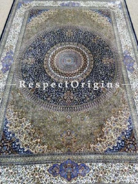 Buy Pure Silk Carpet Blue 5x7 Ft; Maqbool Kashan, Kashmiri At RespectOriigns.com