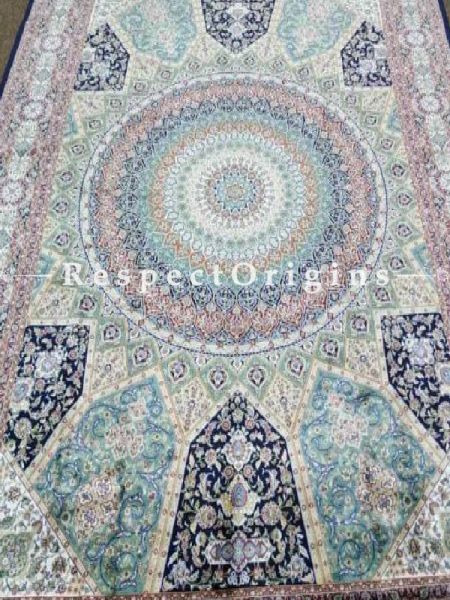 Buy Pure Silk Kashmiri Carpet Blue 5x7 Ft; Tabrez At RespectOriigns.com