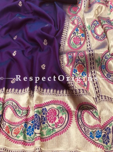 Purple Ethnic Silk Paithani Saree With Woven Design Throughout and with Paisley Motifs,Comes with a Blouse Piece; RespectOrigins.com