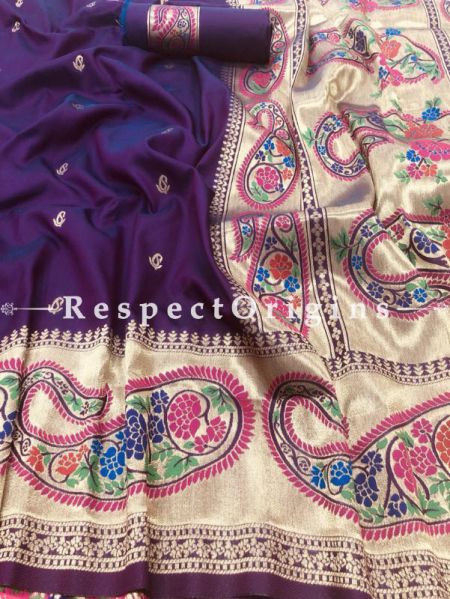 Purple Ethnic Silk Paithani Saree With Woven Design Throughout and with Paisley Motifs,Comes with a Blouse Piece; RespectOrigins.com