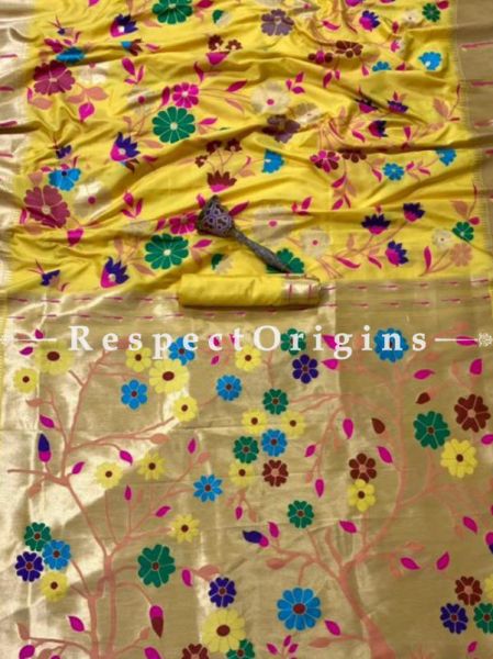 Traditional Silk Paithani Multicolor Saree With Woven Design Throughout,Comes with a blouse piece; RespectOrigins.com