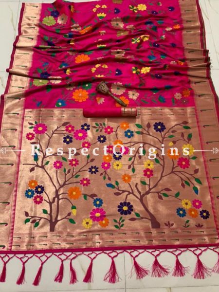 Multicolor Ethnic Silk Paithani Saree With Woven Design Throughout and with Floral Motifs,Comes with a Blouse Piece; RespectOrigins.com
