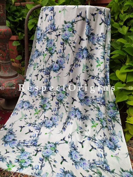 White Floral Fine Luxury Formal Silken Stoles for Work Wear or Evening Wear;Length 80 x 30 Width Inches.; RespectOrigins.com