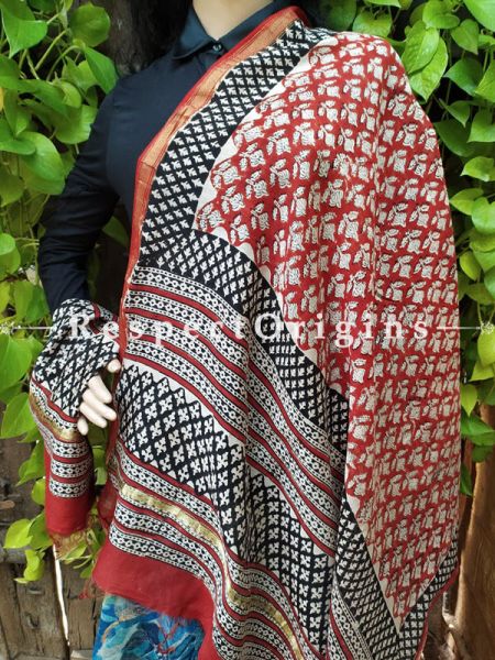 Luxurious Chanderi Silk Dupatta Stoles in Colorful Hand Block Prints; 95 Inches X 35 Inches