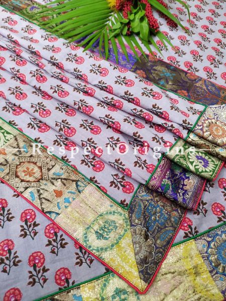 Buy Pretty and Pink!  White Dupatta with Kalamkari and Vintage Banarasi Kinkhab Brocade Silk Contrast Border;At RespectOrigins