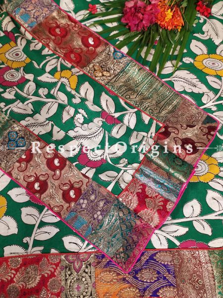 Buy Abundant Greens in a Unique Duppata in Cotton Silk with Kalamkari Print and Silk Contrast Border;At RespectOrigins