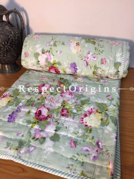 Pretty &  Rich Cotton filled Hand Block Printed Single Jaipuri Comforter with Colorful Floral Motifs; 88 x 56 Inches; RespectOrigins.com