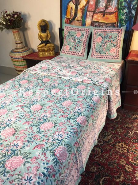 Daffodil Luxurious Rich Cotton Filled Reversible Handblock Printed Single  Dohar Or Comforter or Quilt or Blanket,Bed Spread; Blanket  or Dohar; 88x58 Inches,Bed Sheet; 90x60 Inches,Cushion;16x15.5Inches; RespectOrigins.com