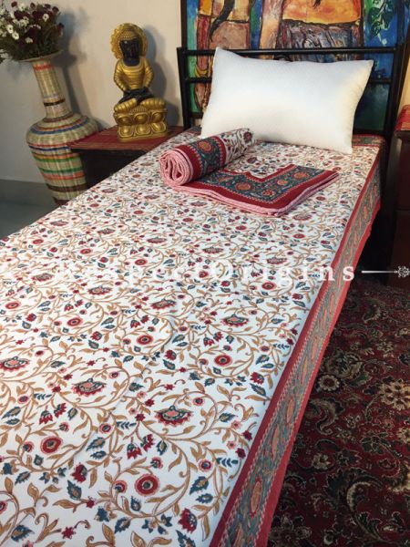 Carmel Luxurious Rich Cotton Filled Reversible Handblock Printed Single  Dohar Or Comforter or Quilt or Blanket,Bed Spread,; Blanket  or Dohar; 90x60 Inches,Bed Sheet; 90x60 Inches,Cushion;16x16 Inches; RespectOrigins.com